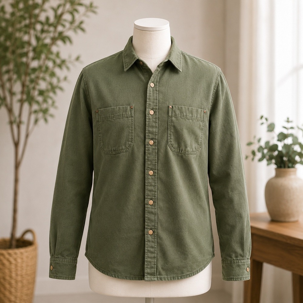 Coleman Outdoors Flannel Lined Canvas Work Shirt Mens Large Green Snap Front